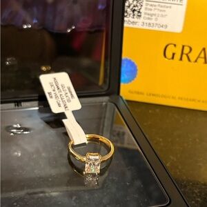 2ct Moissanite Gold Plated Adjustable Ring w/ GRA Certification Retail:$839